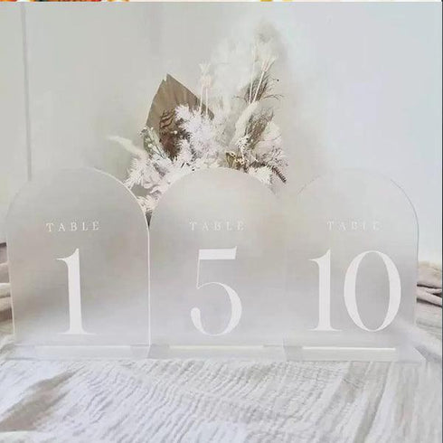 frosted arch shape acrylic table number sign CWIATB01 - Clear Wedding Invites